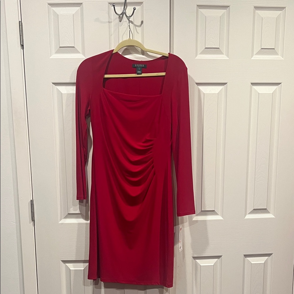 NWT-Ralph Lauren Red Long Sleeve Dress